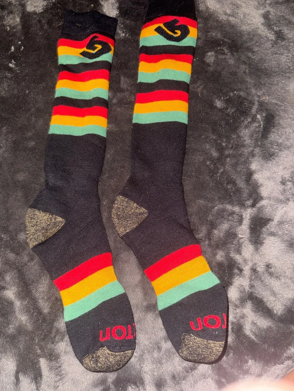 Burton Striped Socks Black Red Yellow Green Reinforced Heel Toe